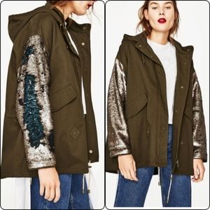🏵️💚 Zara Women's Sequin Sleeve Parka